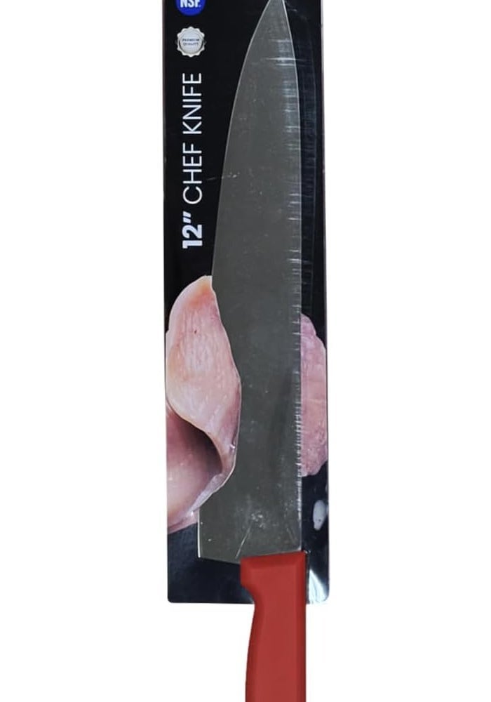 Kitchen Master 12 Inch Stainless Steel Professional Chef Knife (Red) - Image 3